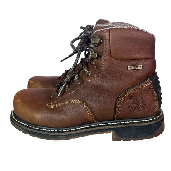 Georgia Boots 6” Alloy Work Boot Mens 9 Brown Leather Safety Toe Waterproof EUC - Picture 1 of 15